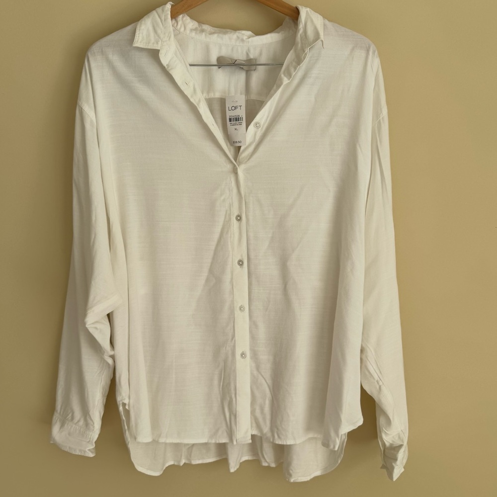 NWT Loft White Relaxed Fit Button Down Shirt Blouse Size XL